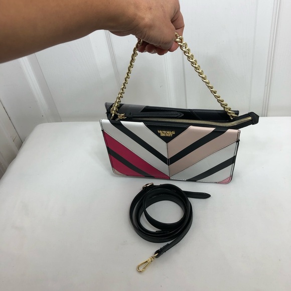Victoria’s Secret Faux Leather Multicolor Chevron Removable Strap Crossbody Bag - Picture 14 of 15